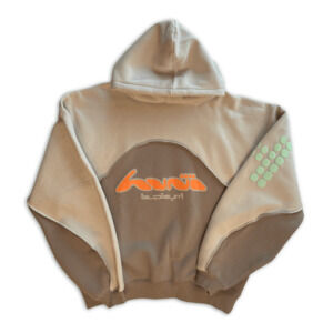 Huni Design Mona Thomas Puffy Hoodie Cream Sage Color Block Raised Logo Size L